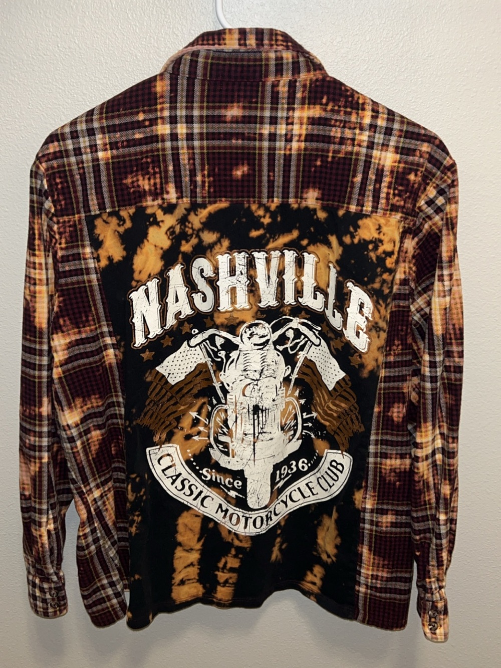 Tie-Dye Plaid Long Sleeve Top with Nashville Graphic - Brown/Black